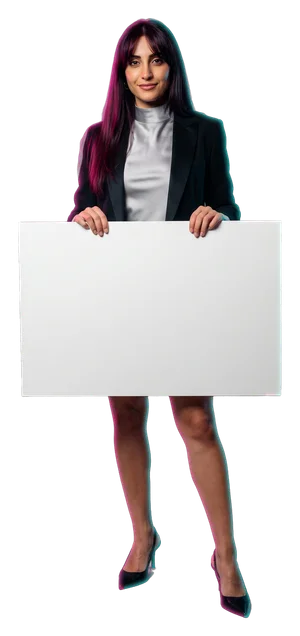 Leila Haddad, a generated character, holding a white board in front of her; the board reads: 5.6 km to PURE Edmonton.